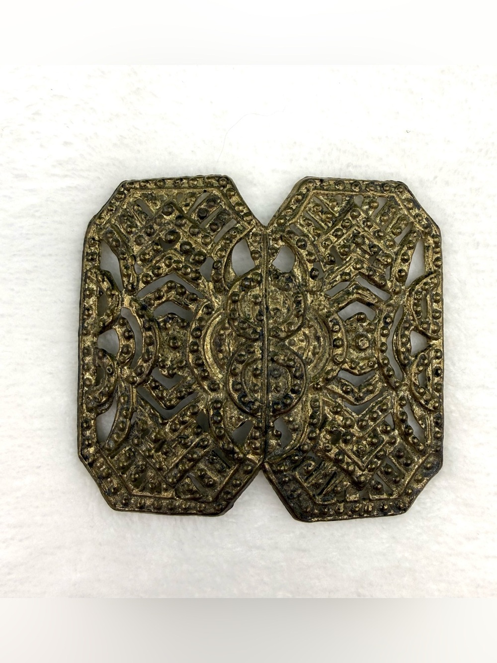 Vintage Bronze Tone Art Deco Style Faux Marquesite Belt Buckle Scarf Tie Brooch